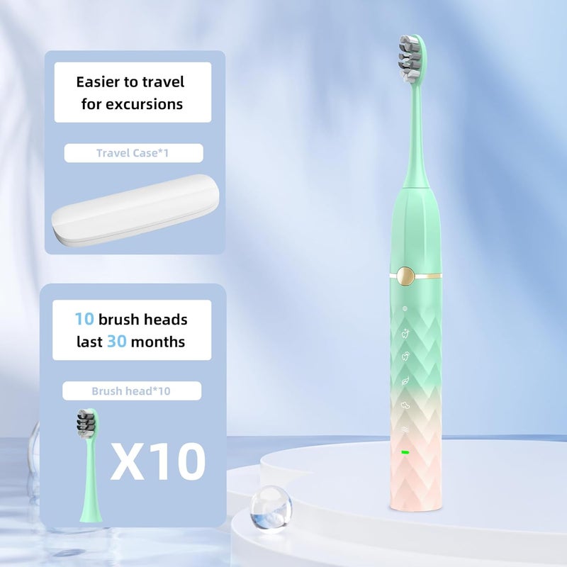 Seapeoa Electric Toothbrush Set, Equipped with 10 Brush Heads and Travel case, IPX8 Waterproof, 2-Minute Timer, 42000 high-Frequency Vibrations, 5 Modes, The First Choice for Gift Giving - Image 2